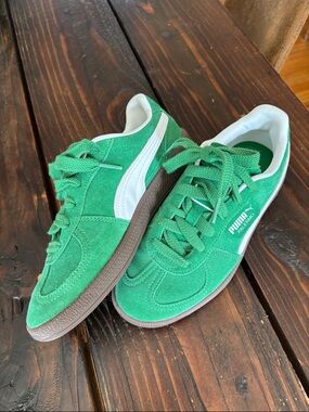 Puma Green Suede Sneakers with White Formstrip